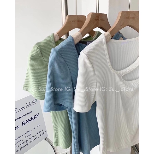 Áo thun gân cộc tay trơn vai lệch A2289 SUSTORE