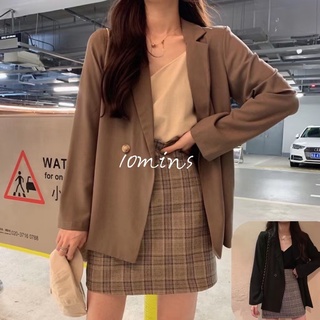 ⚡【Ready Stock】Set áo khoác vest tay dài dáng rộng và chân váy phong cách thời trang Hàn Quốc cho nữ