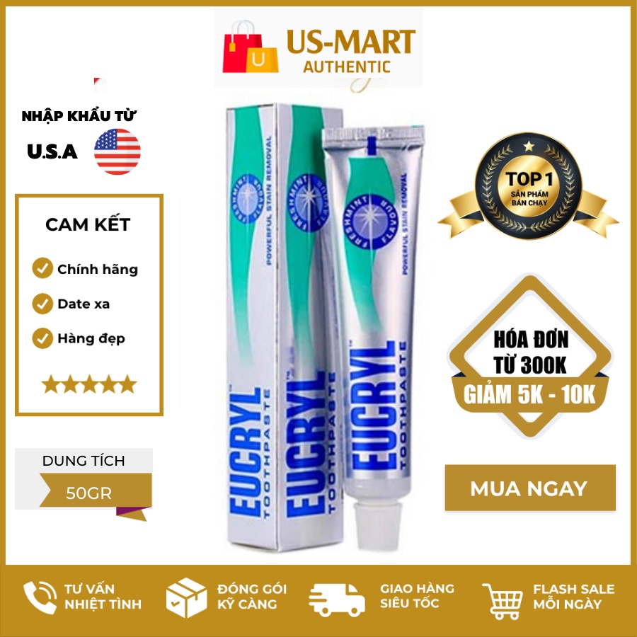 Kem Đánh Răng Làm Trắng Răng Hương Bạc Hà EUCRYL Tooth Paste Freshmint 50g