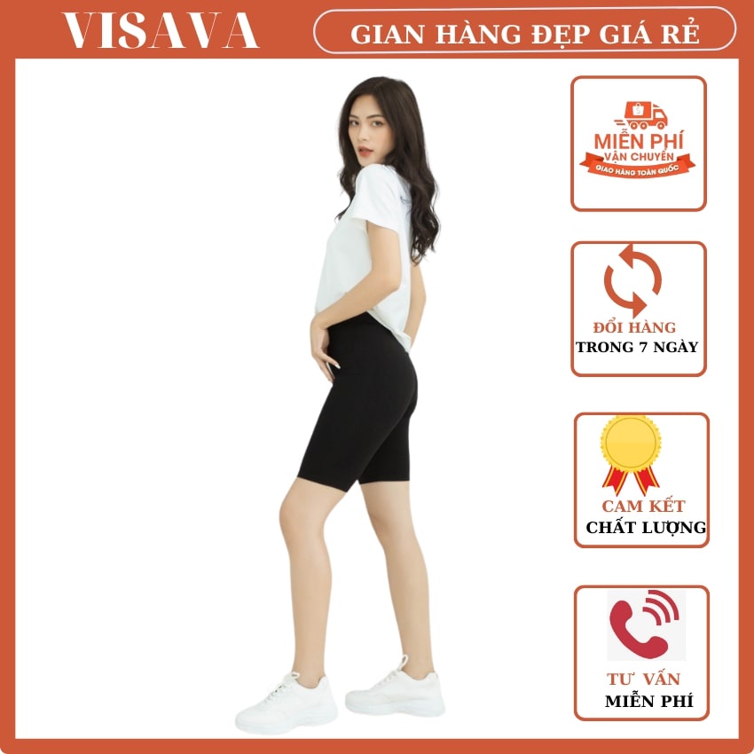 Quần legging lửng VISAVA vải thun cao cấp biker nữ đùi ngố đồ mặc nhà dáng ôm bó lưng thun tập gym yoga FRESIZE QLGD22