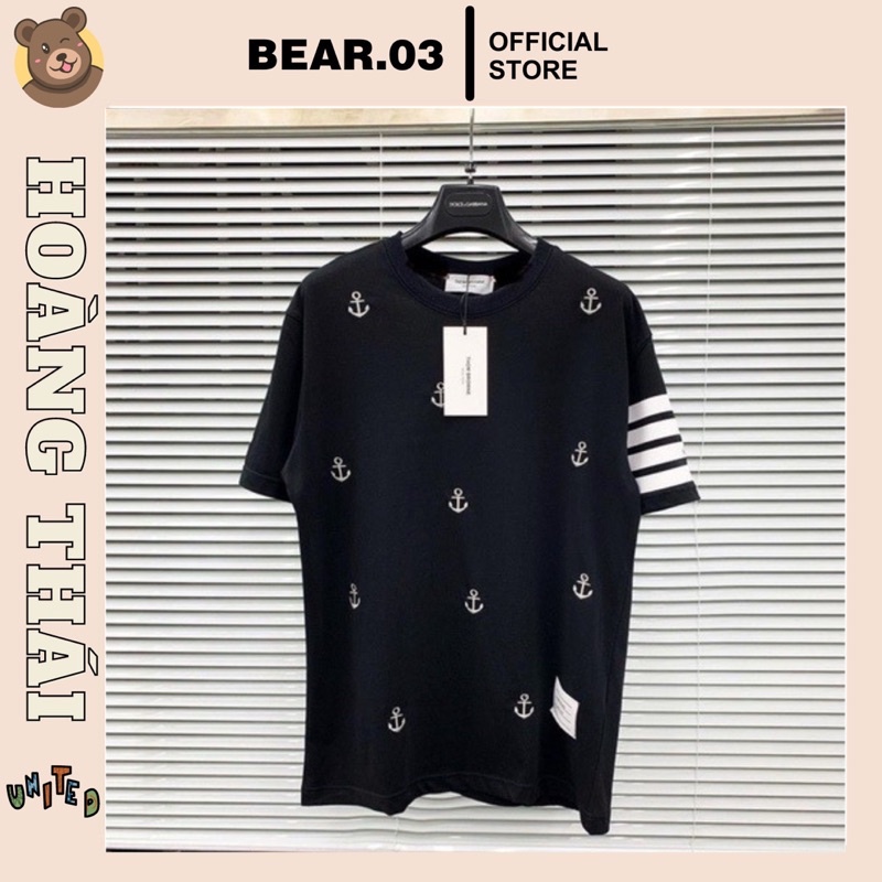 Áo phông Thom 4 sọc phối mỏ neo - áo thun tay lỡ Unisex nam nữ