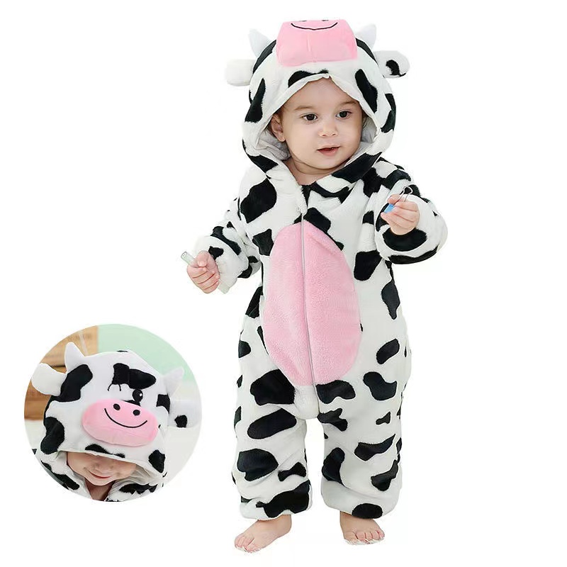 Áo Liền Quần Tay Dài In Hình Khủng Long / Sư Tử Hoạt Hình Đáng Yêu Dành Cho Bé Trai Gái