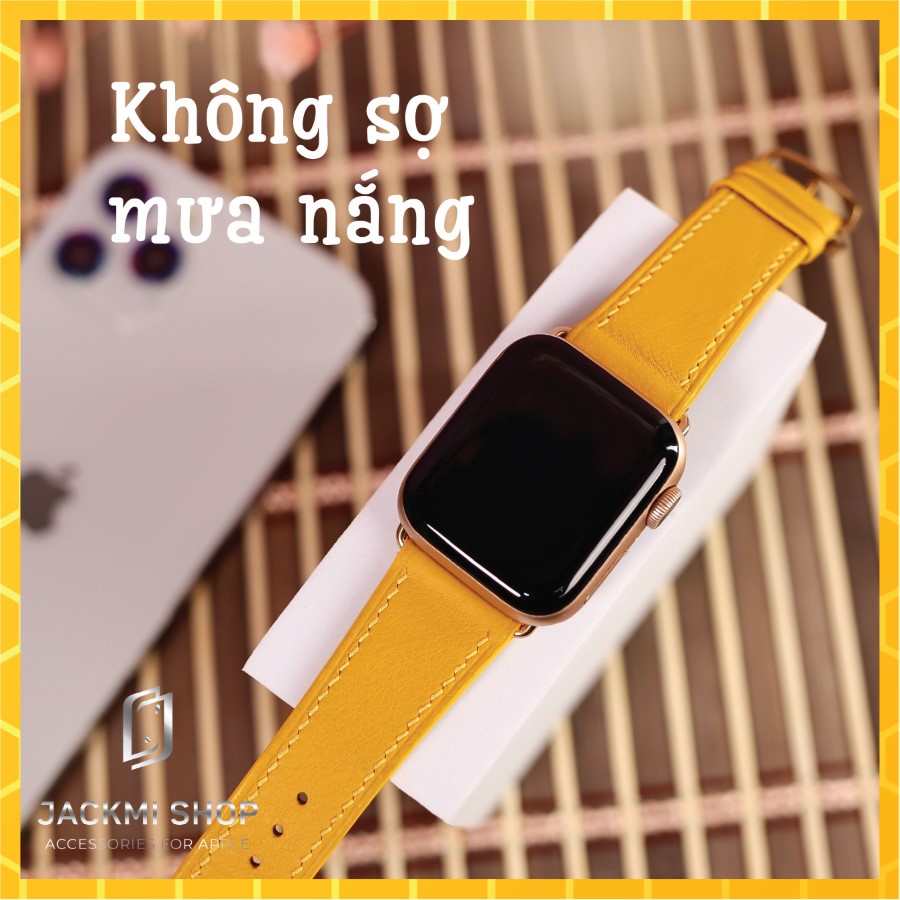 [BẢO HÀNH 1 NĂM] Dây Da BÊ SWIFT may tay thủ công màu Vàng Nghệ khoá Bướm cho Apple Watch series 7/6/5/4/3/2/1