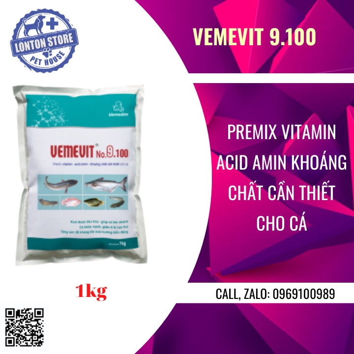 VEMEDIM Vemevit No. 9.100 Premix vitamin- axit amin- khoáng cho cá, lươn, ốc gói 1kg - Lonton store