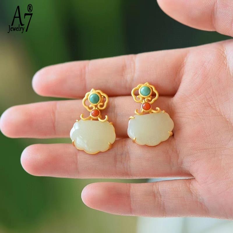 Bông Tai Bạc A7 S925 Đính Đá Ngọc Lam Đỏ/Đỏ