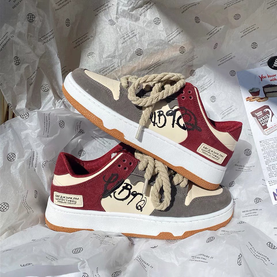 Giày thể thao sneaker nữ dây dù phối màu nâu đỏ