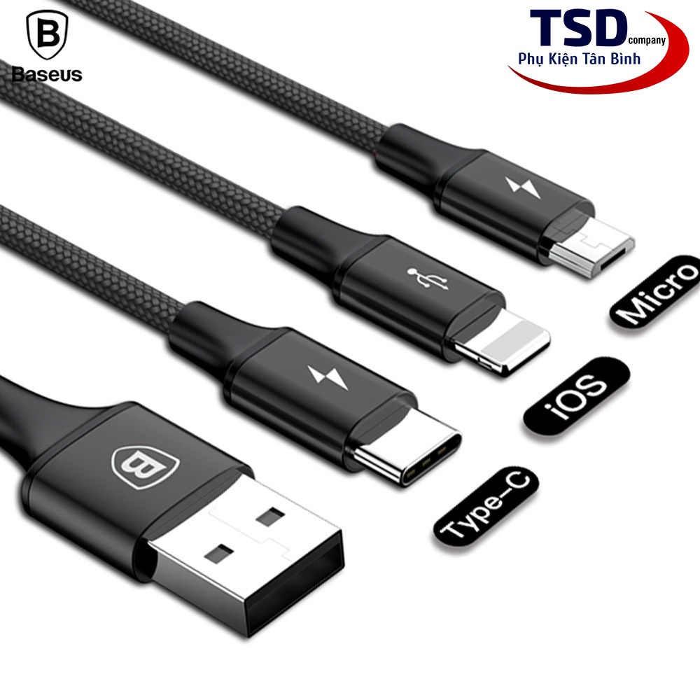 Cáp Sạc Đa Năng 3 Đầu Baseus Dây Dù Siêu Chắc Chính Hãng