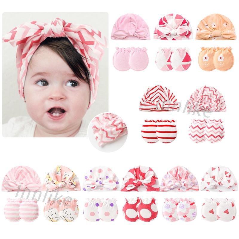 Set Mũ Trùm Đầu Và Găng Tay Thắt Nút Cho Bé