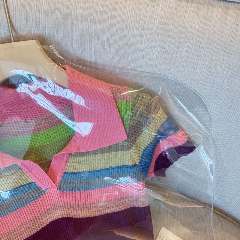 Áo polo Ngắn Tay Họa Tiết Kẻ Sọc Nhiều Màu Sắc Thời Trang Mùa Hè Mới Cho Nữ