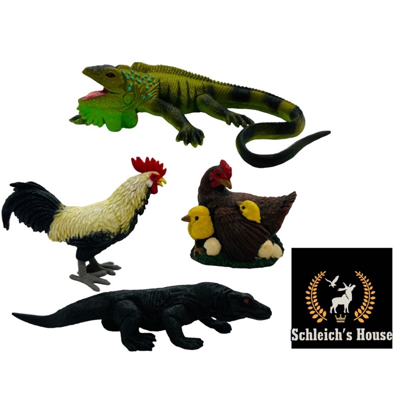Mô hình động vật , đồ chơi Safari Ltd chính hãng Gà trống , gà mái , rồng komodo , kỳ đà nam mỹ iguana - Schleich House