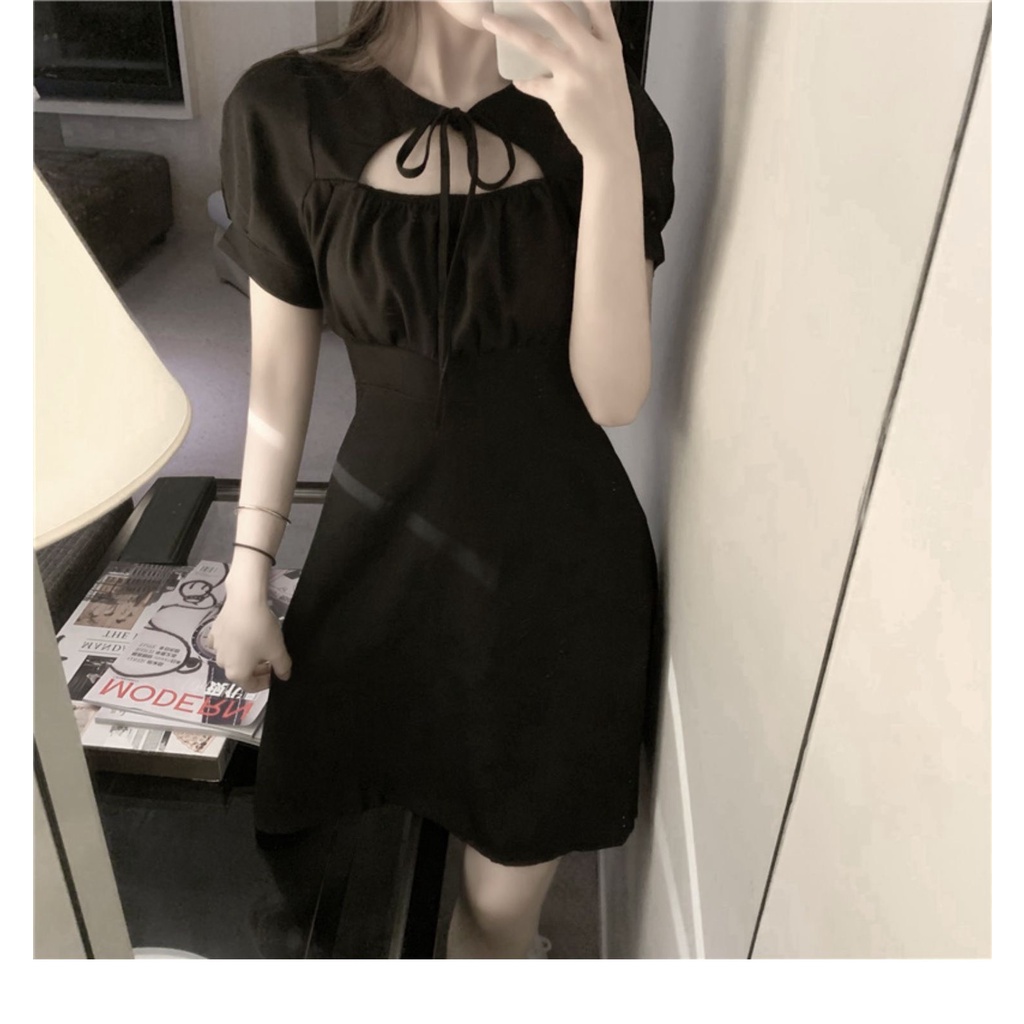 Váy sơ mi, váy công chúa, đầm tay phồng chữ a khoét ngực buộc dây, đầm ngắn thắt nơ nhúm ngực nữ tính | BigBuy360 - bigbuy360.vn