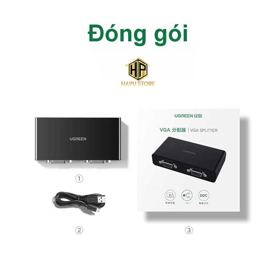 Bộ chia VGA 1 ra 2 Ugreen 80190 chính hãng - Bộ chia tín hiệu tốc độ cao - Hapustore