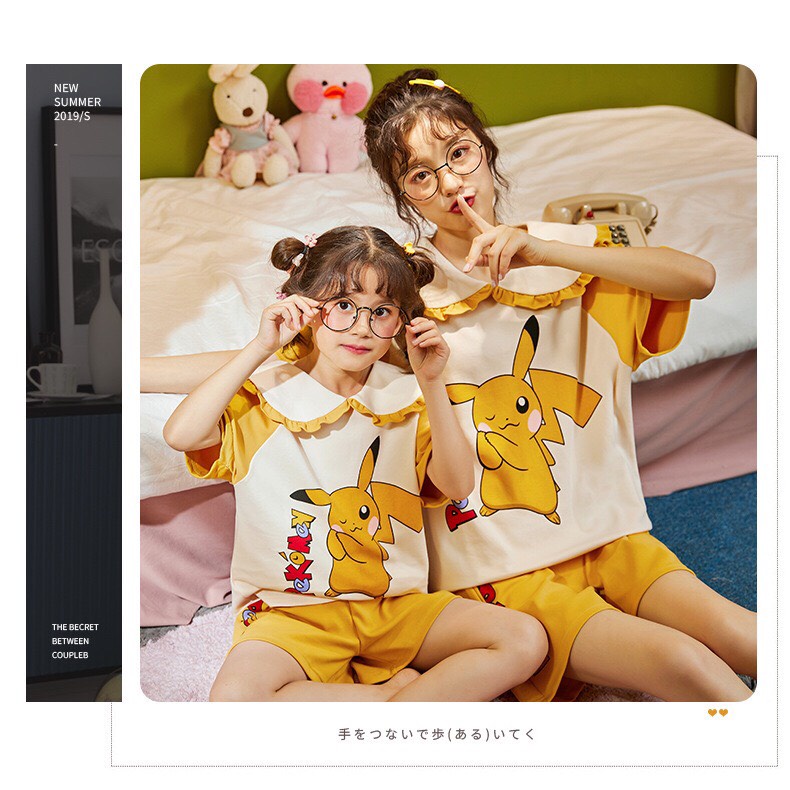 6603 Bộ cotton Pikachu cao cấp cho bé mặc nhà vừa dễ thương lại mềm mại dễ chịu