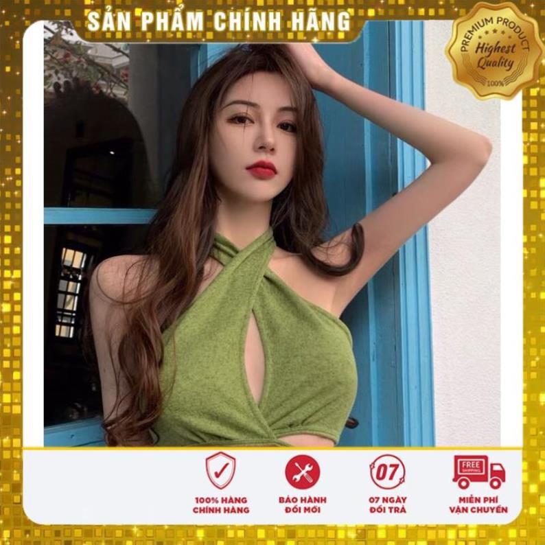 GIÁ GỐC Áo len cổ yếm chéo ngắn crotop cột dây hở lưng