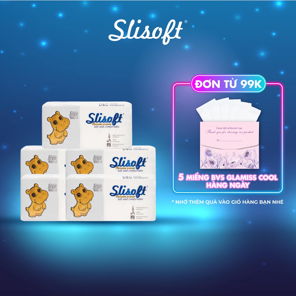5 Bịch Giấy ăn Slisoft Doctor Care gói 500 tờ, khăn giấy khô Trắng tự nhiên từ bột tre an toàn không chất tẩy trắng