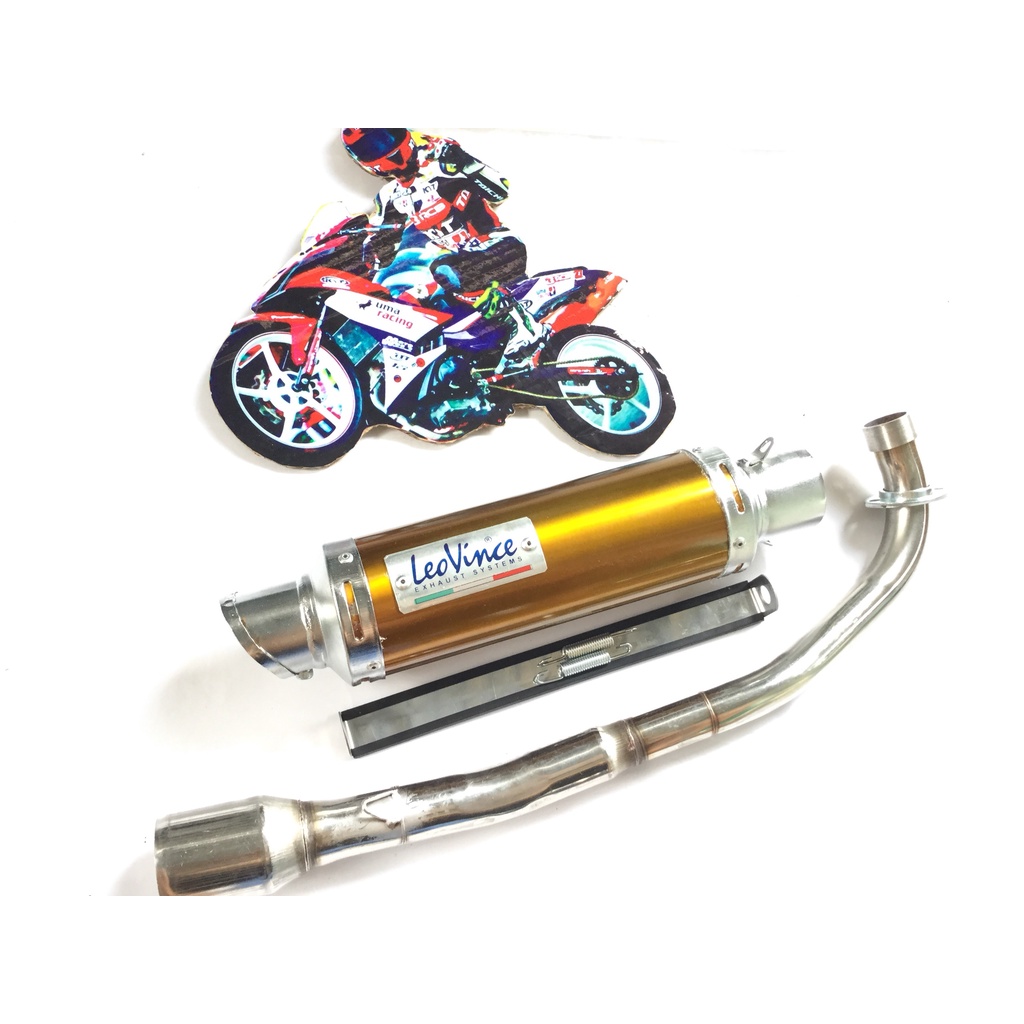Pô leovince vàng cổ INOX gắn nhiều loại xe - có tiêu - Pass treo lò xo đầy đủ