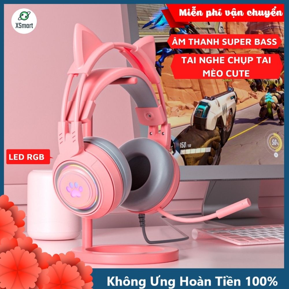 Tai Nghe Chụp Tai Máy Tính G25 Led Rgb Mèo Màu Hồng Cá Tính Siêu Cute, Âm Thanh Cực Phê, Dùng Cho Cả Nam Và Nữ