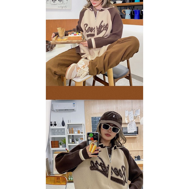 Áo Khoác Cardigan Dệt Kim Cổ POLO Dáng Rộng Thời Trang Thu Đông Mỹ 2022 Cho Nữ