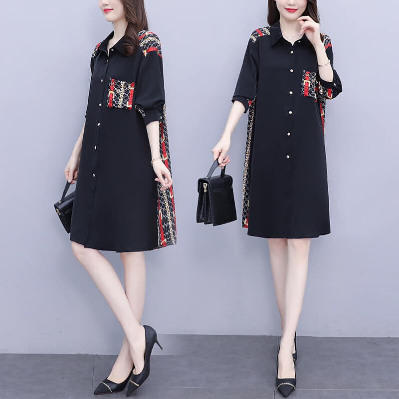 DS1999 - Đầm sơ mi suông dài tay big size cao cấp hàng nhập