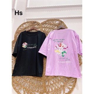 Áo thun nam nữ tay lỡ⚡FREESHIP⚡ áo phông form rộng in hình Flow hoa cúc 2màu đen tím