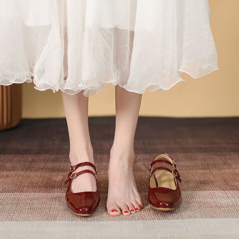 Xăng Đan Cao Gót Mũi Vuông Cài Khóa Kiểu Retro Pháp Cá Tính