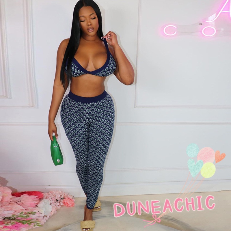 DUNEA Set Áo 2 Dây Lửng + Quần Dài Ống Rộng Thời Trang Nữ