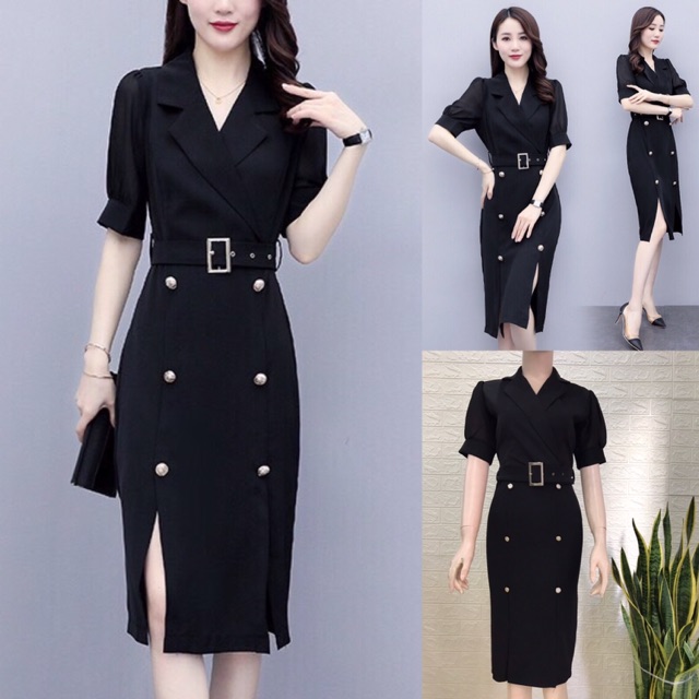 Đầm body cổ vest kèm nịt