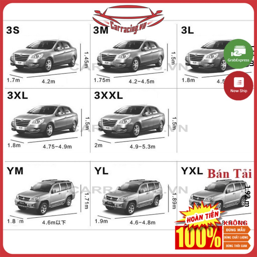Bạt Phủ Xe Ô Tô CARRACING TAH03 Bạt Phủ Ô Tô Chống Nắng 3 Lớp 🌦️Nắng mưa bụi bẩn🌦️ 4 chỗ , 5 chỗ , 7 chỗ , bán tải | BigBuy360 - bigbuy360.vn