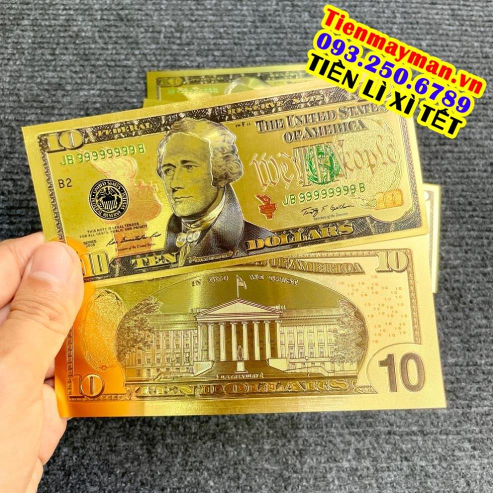 Tờ Tiền Kỉ Niệm 10 Đô Plastic (10 USD) Mạ Vàng Lì Xì Tết May Mắn