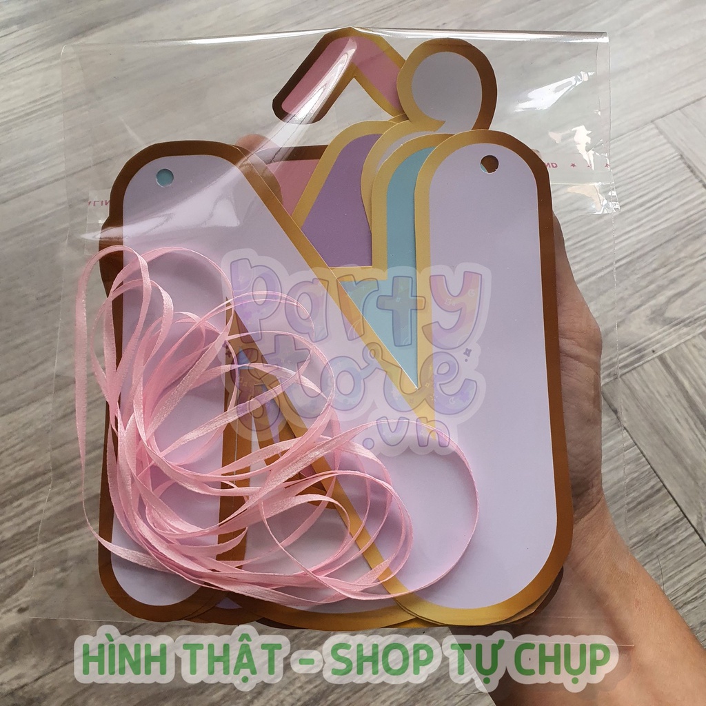 Chữ cái / số ghép tên bé màu Pastel viền vàng, chữ có dấu, hàng thiết kế độc đáo riêng Party Store VN