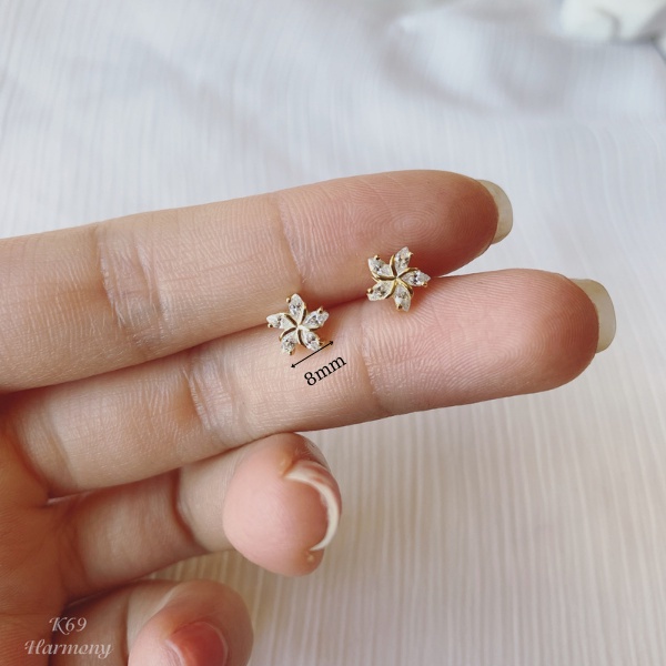 Khuyên tai nữ bạc 925 hình anh đào đính đá 2 màu xi bạch kim và vàng Sakura | HARMONY ACCESSORIES K69