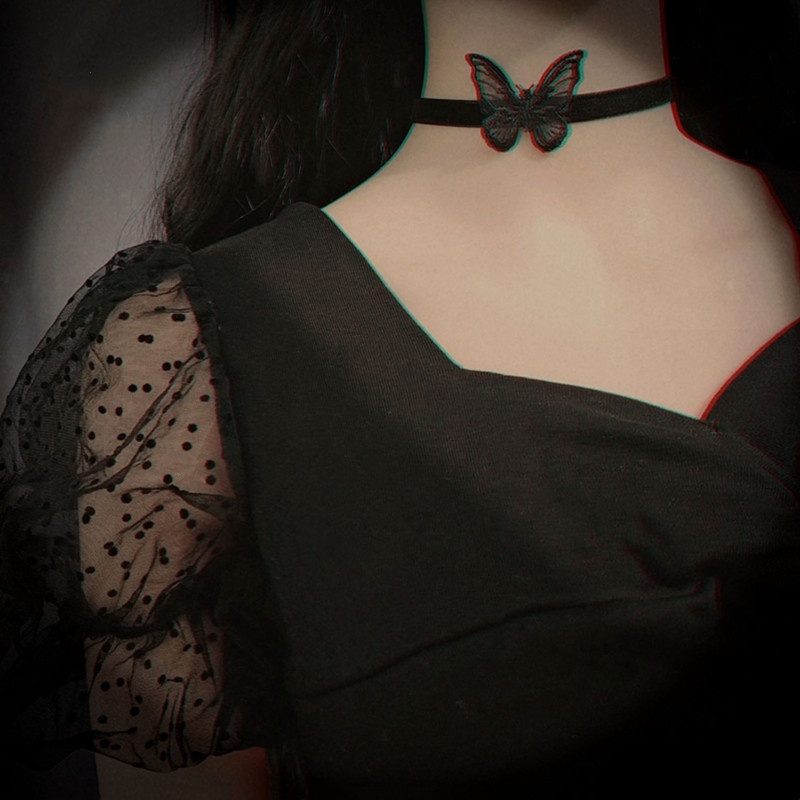 Vòng Cổ Choker Hình Bướm Màu Đen Phong Cách Hàn Quốc
