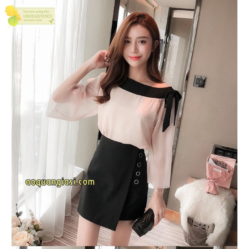 Quần giả váy nữ vạt xéo AQGS 4 vòng tròn màu đen size S,M MT956 chuẩn store hàn quốc freeship 50k