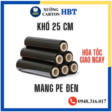Màng PE Màu Đen Khổ 25cm quấn Pallet, quấn hàng, bọc hàng trong bọc hàng lõi nhỏ