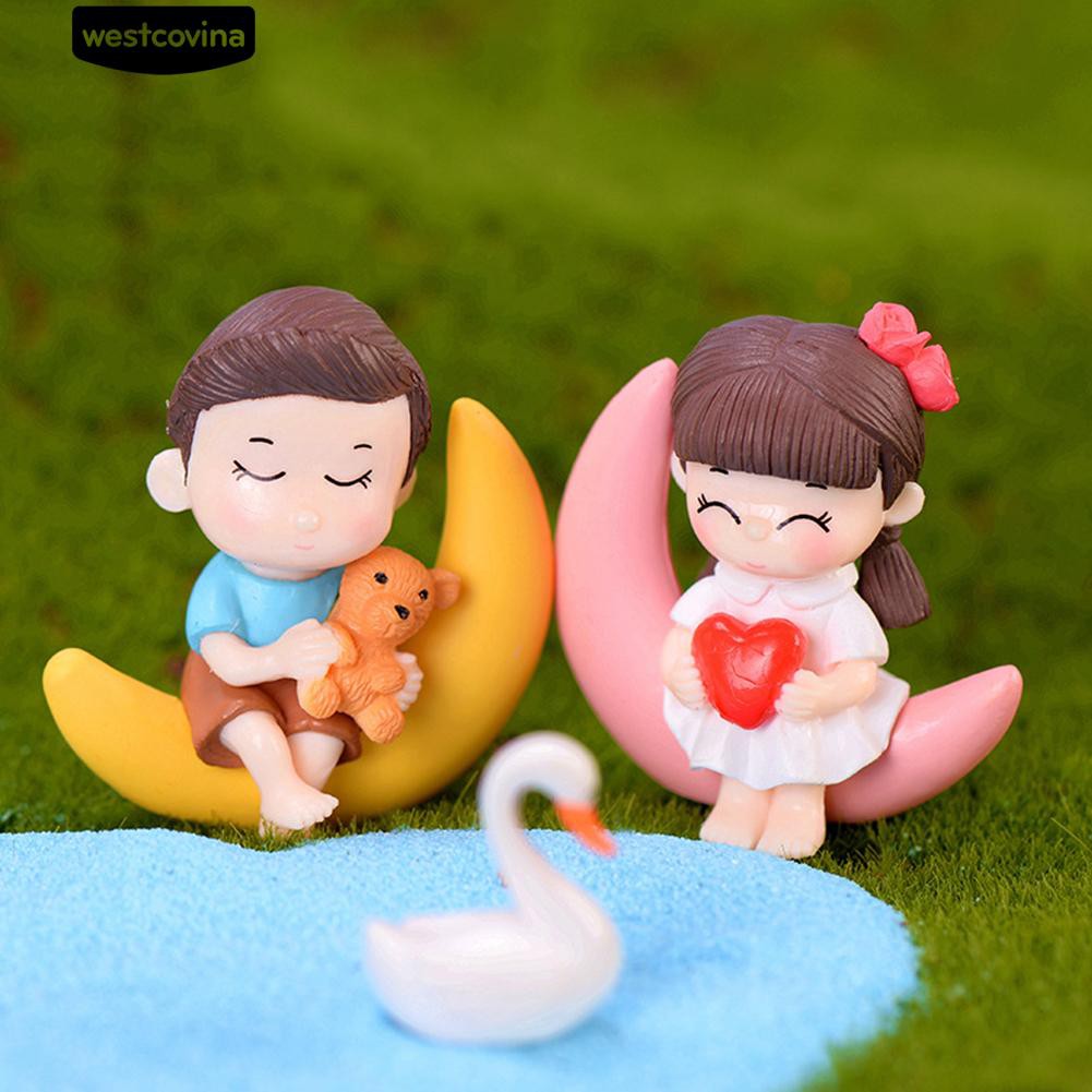 Set 2 mô hình cô bé và cậu bé trang trí tiểu cảnh xinh xắn