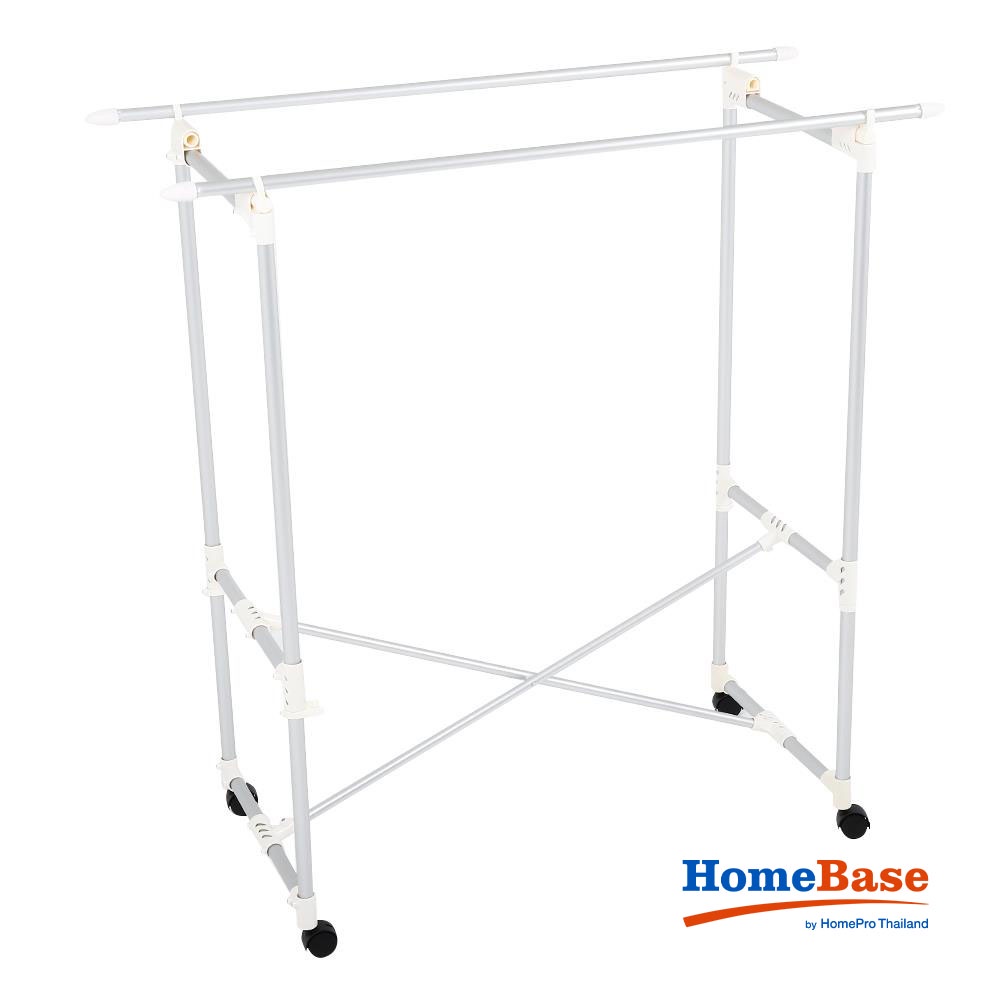 HomeBase PLIM Cây phơi đồ sào phơi đồ bằng nhôm 2 thanh phơi có bánh xe W110xH113.5xD54cm