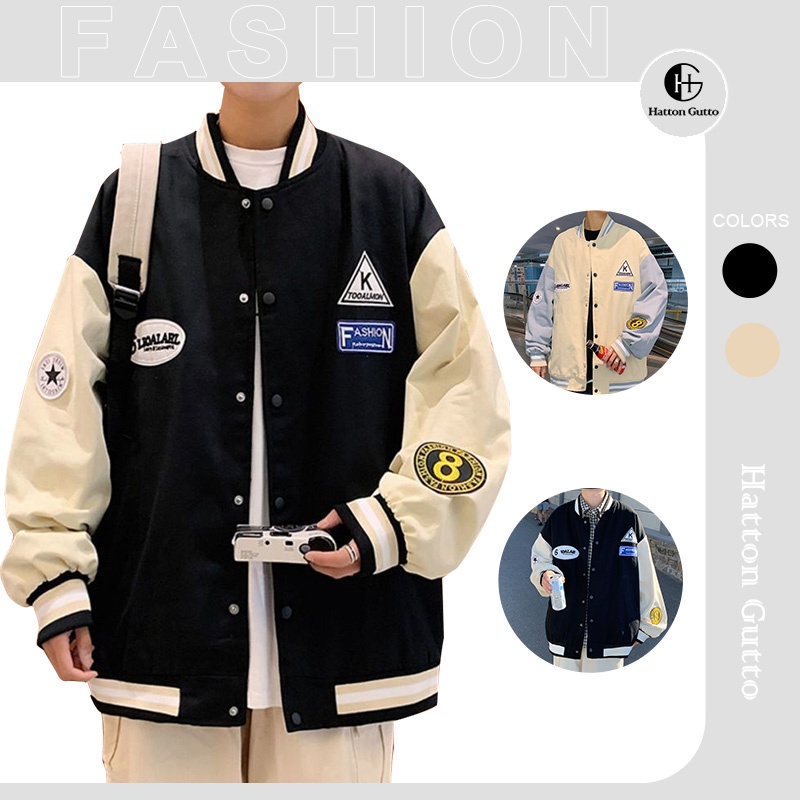 Áo khoác bóng chày HATTON GUTTO phong cách Hàn Quốc thời trang cho unisex
