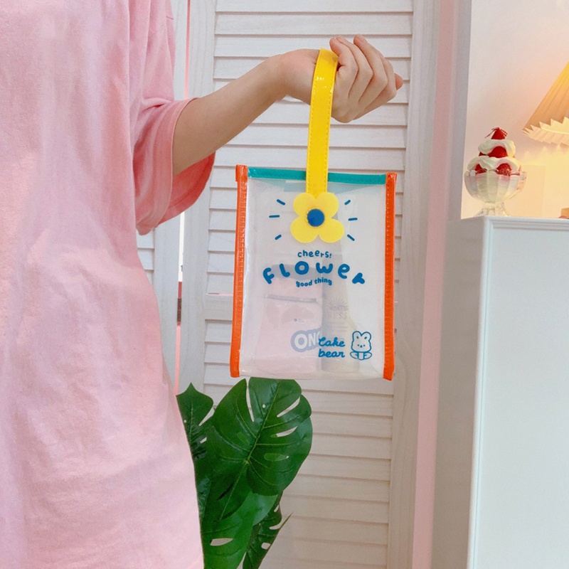 Túi Jelly Trong Suốt In Họa Tiết Hoa / Chữ Nhiều Màu Chống Thấm Nước Có Tay Cầm Tiện Dụng Cho Nữ