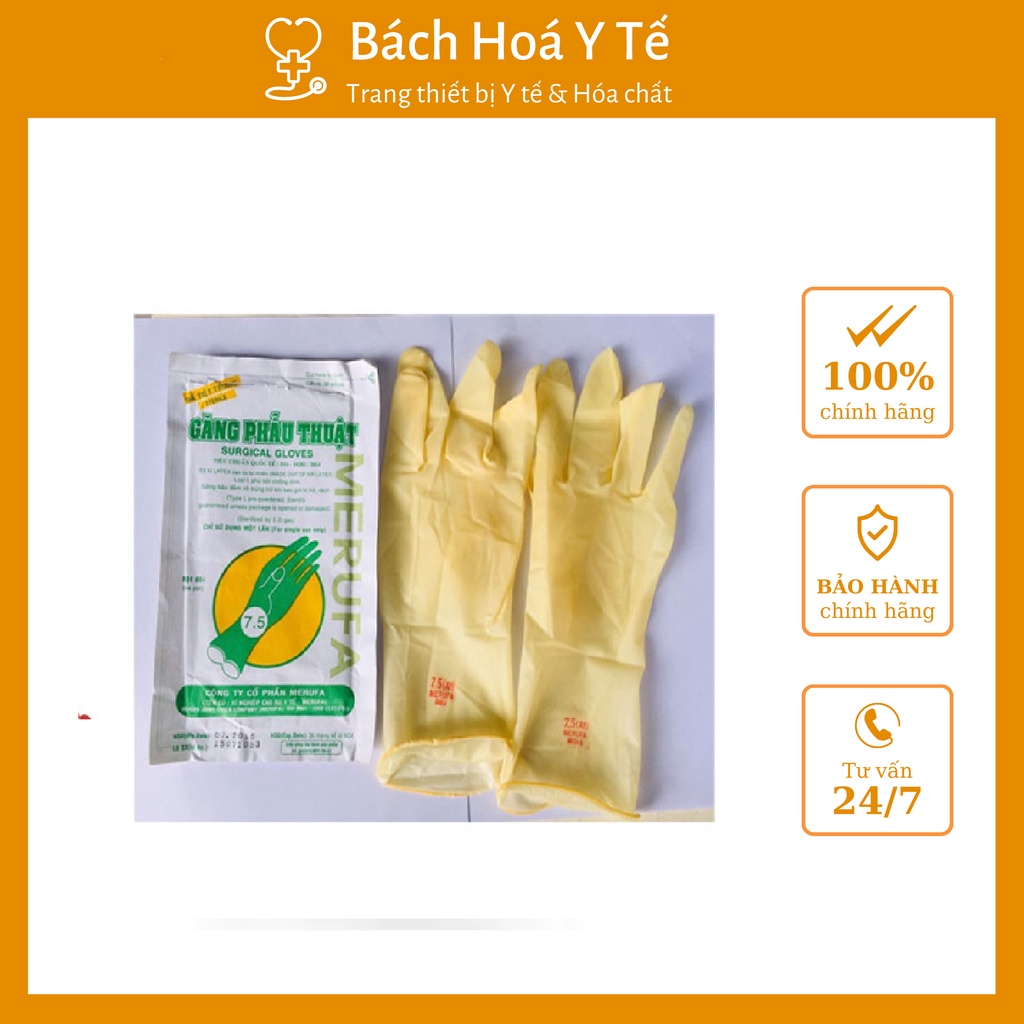 Găng tay tiệt trùng Merufa hộp 50 đôi giúp bảo vệ đôi tay có phủ bột