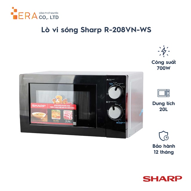 Lò vi sóng dung tích 20 Lít Sharp R-208VN-WS