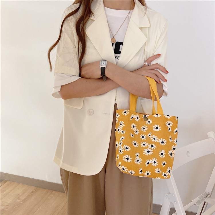 (Freeship từ 50k)MODI DM202- TÚI TOTE NHUNG IN HOA TƯỜNG VI SIZE VỪA 21CM