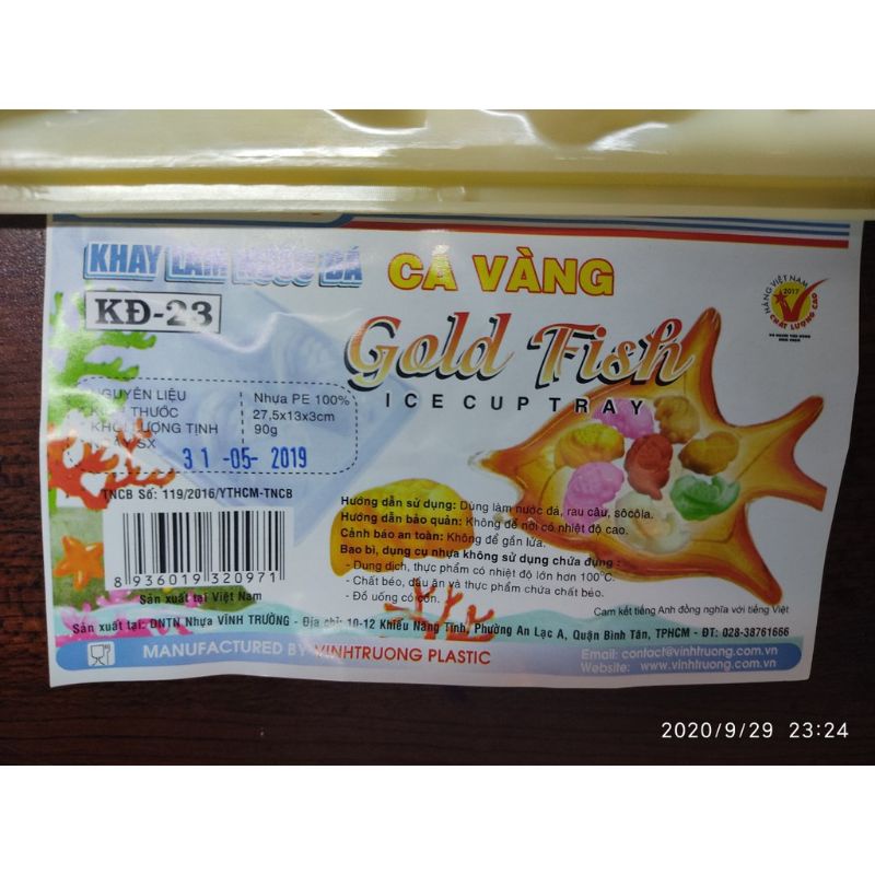Khay làm đá, làm rau câu hình 6 ô cá vàng nhựa cao cấp Vĩnh Trường