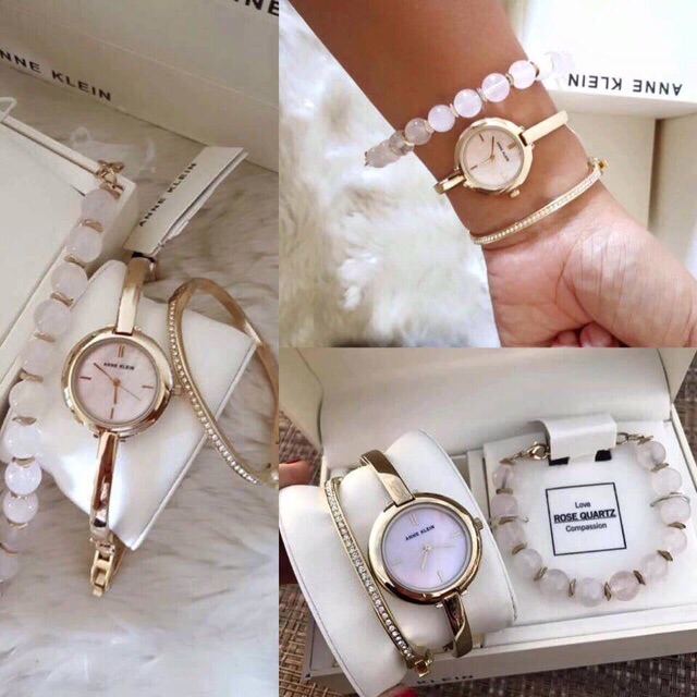 [Thanh lý hàng hộp xấu, đồng hồ mới nguyên, chính hãng bao check] Set đồng hồ nữ Anne Klein vòng đá thạch anh