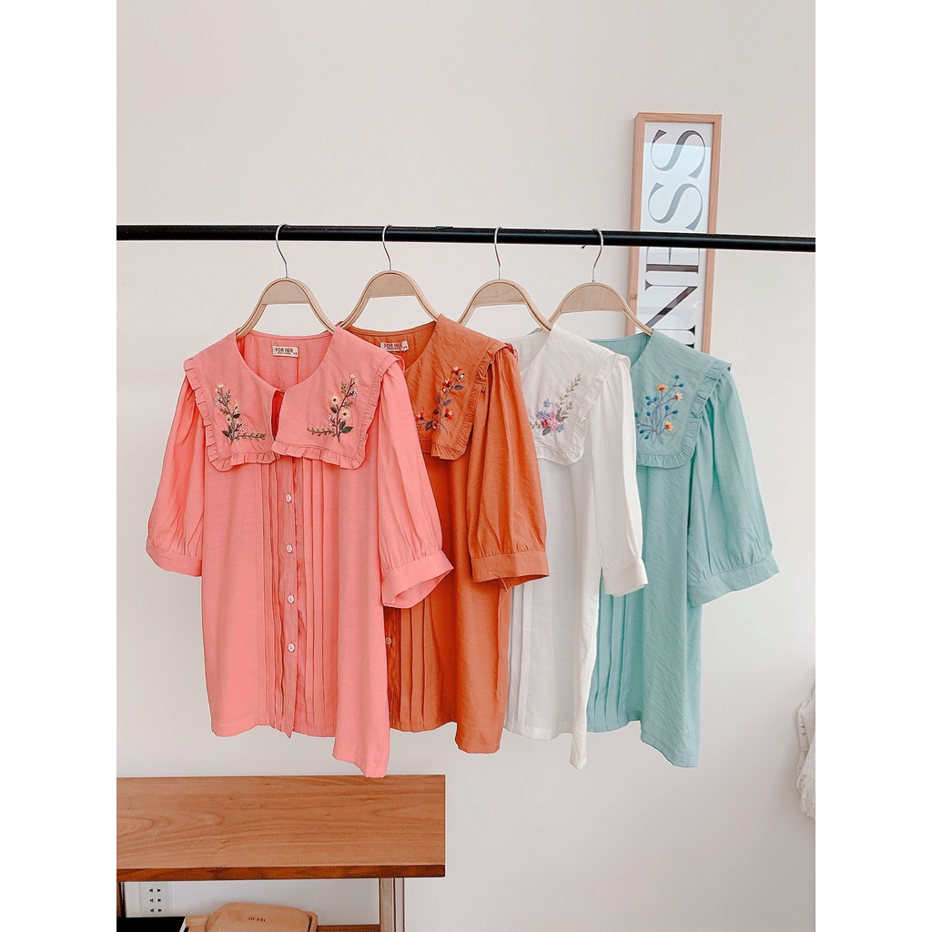 Áo Cổ Bèo Vuông FOR HER Thêu Hoa AO0573