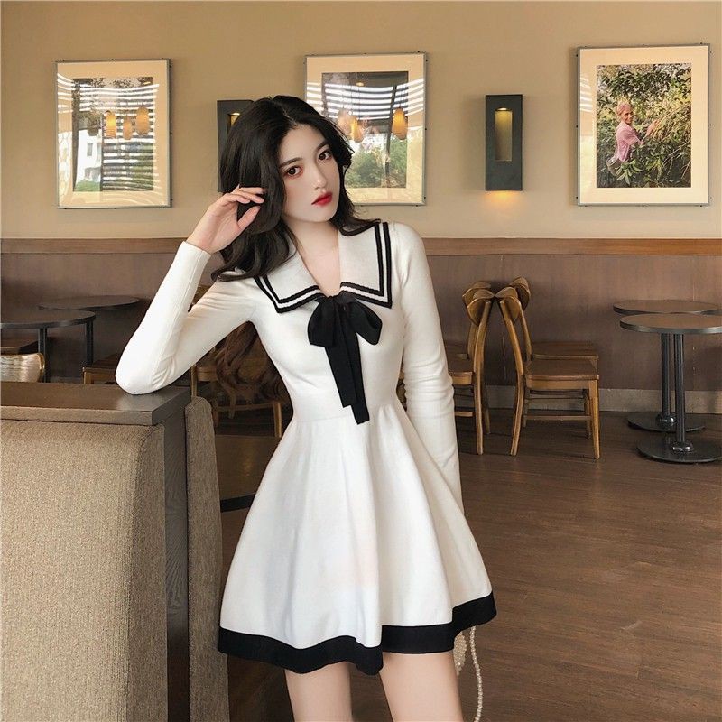 [ORDER] Đầm trang trọng tay dài cố áo búp bê ôm eo body cổ thắt nơ ulzzang ( 2 màu )