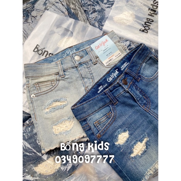 Quần Short Jean Bé Gái Phối Ren Cat&Jack