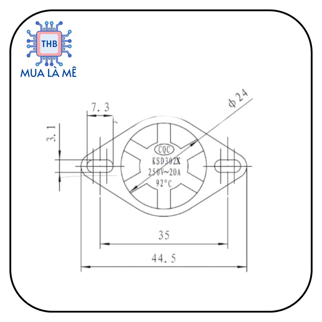 Rơ le nhiệt KSD302 93 độ rơ le nhiệt bình nóng lạnh 93 độ.