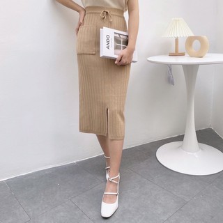 Chân váy voan len dài qua gối xẻ