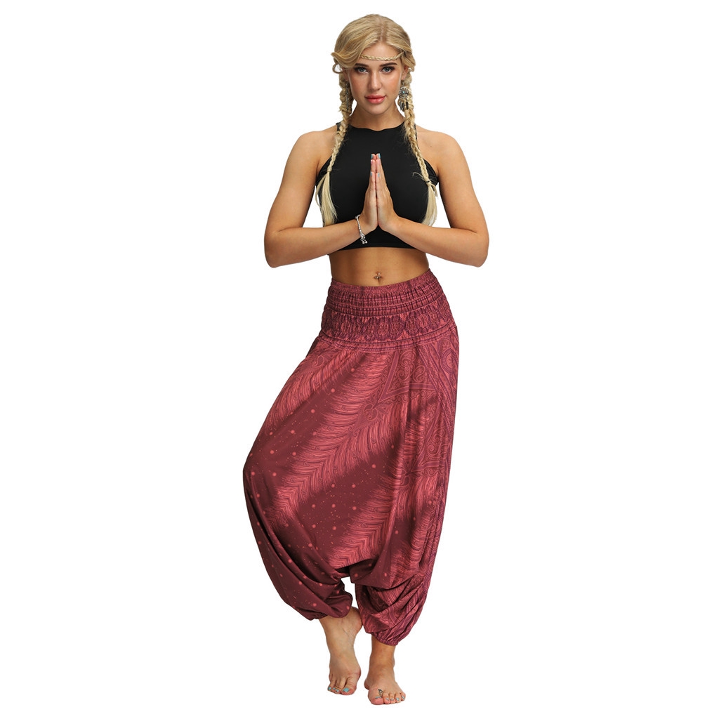 Quần tập Yoga nữ ống rộng lưng cao phong cách Boho | BigBuy360 - bigbuy360.vn