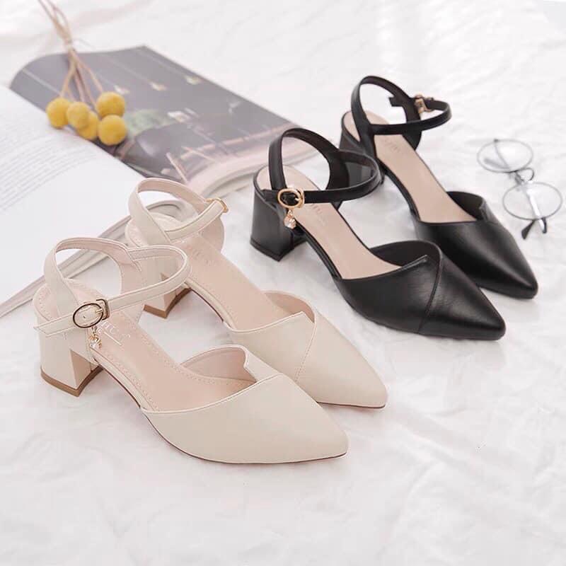 FREE SHIP giày cao gót / sandal cao gót 5p gót vuông mũi nhọn 009